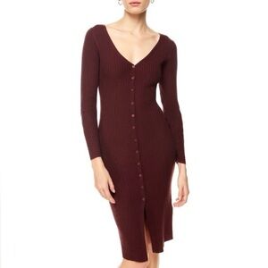 Babaton Long Sleeve Burgundy Dress